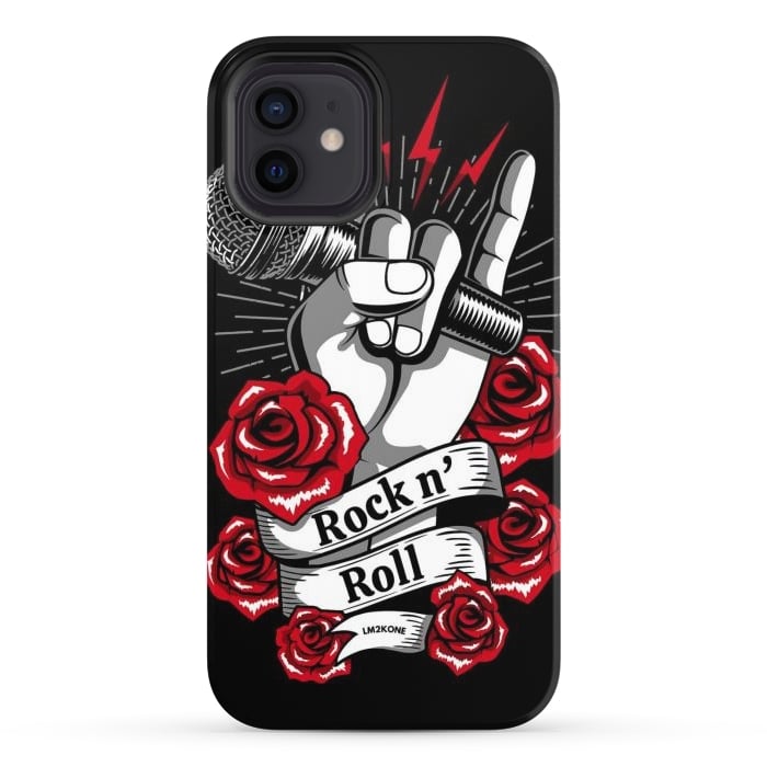 iPhone 12 StrongFit Rock N Roll - Metal Roses by LM2Kone