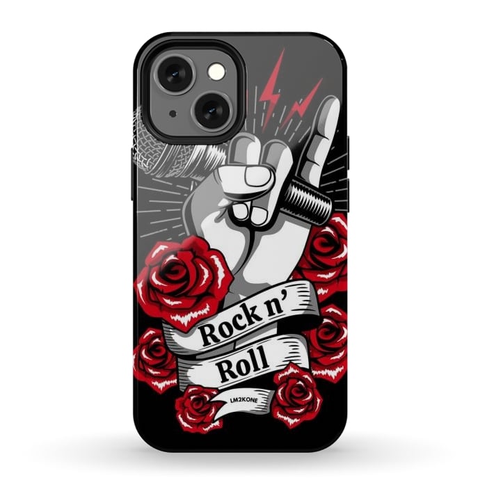 iPhone 13 mini StrongFit Rock N Roll - Metal Roses by LM2Kone