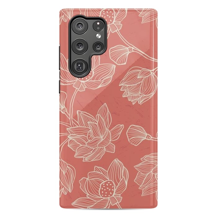 Galaxy S22 Ultra StrongFit Coral Floral Linework by Tiny Thistle Studio
