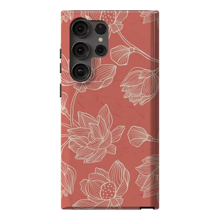 Galaxy S23 Ultra StrongFit Coral Floral Linework by Tiny Thistle Studio