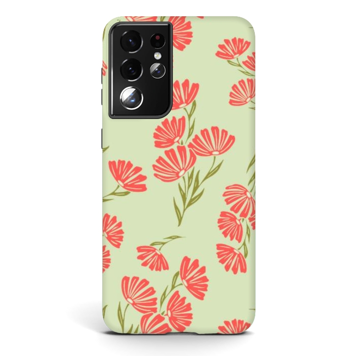 Galaxy S21 ultra StrongFit Coral Floral  by Tiny Thistle Studio