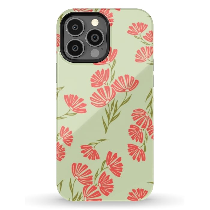 iPhone 13 Pro Max StrongFit Coral Floral  by Tiny Thistle Studio