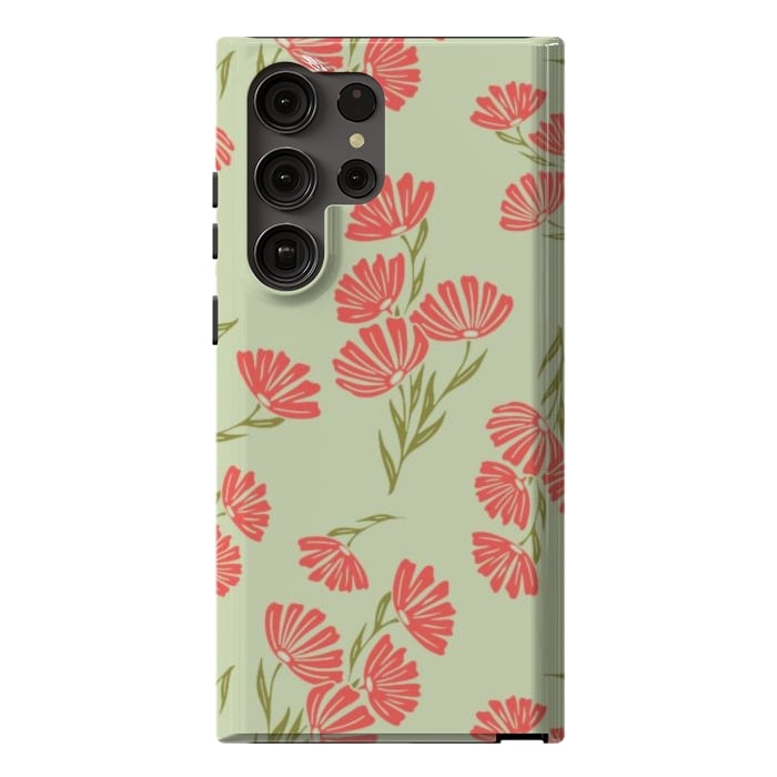 Galaxy S23 Ultra StrongFit Coral Floral  by Tiny Thistle Studio