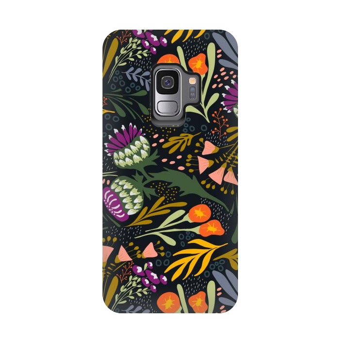 Galaxy S9 StrongFit Thistles & Sprigs by Tiny Thistle Studio
