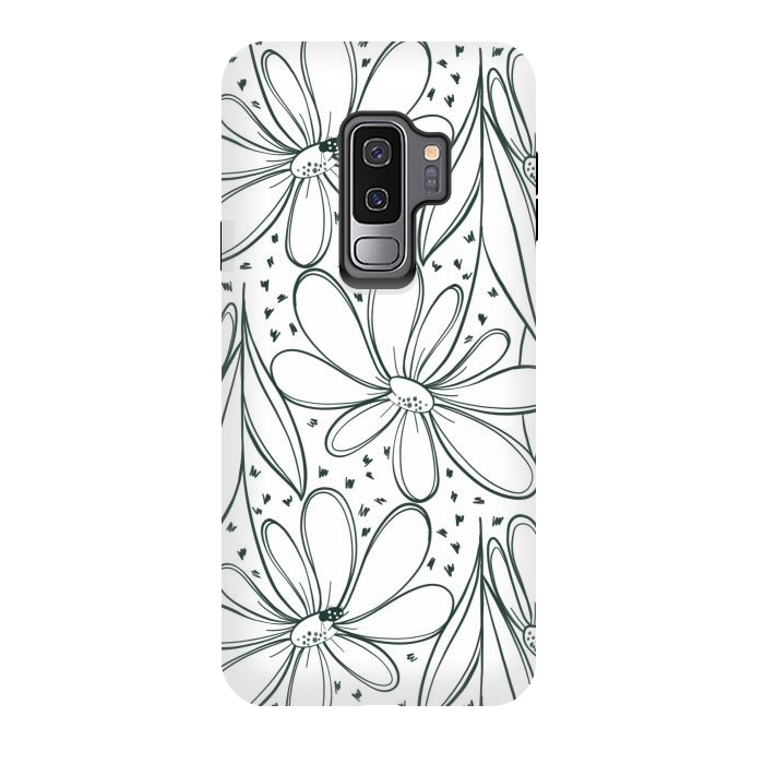 Galaxy S9 plus StrongFit Linework Flowers by Tiny Thistle Studio