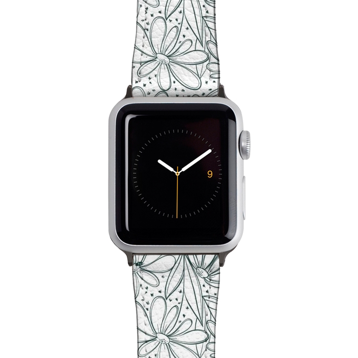 Watch 38mm / 40mm Strap PU leather Linework Flowers by Tiny Thistle Studio
