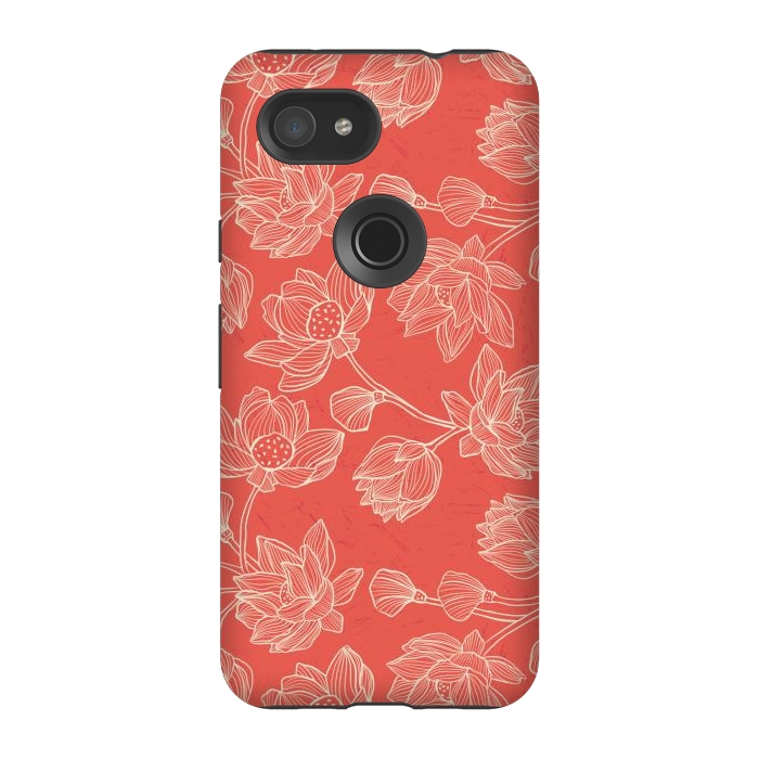 Pixel 3A StrongFit Coral Floral Linework by Tiny Thistle Studio