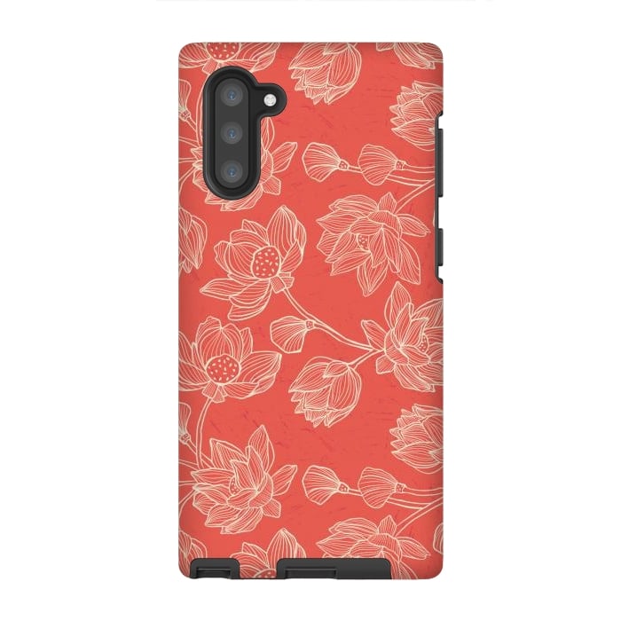 Galaxy Note 10 StrongFit Coral Floral Linework by Tiny Thistle Studio