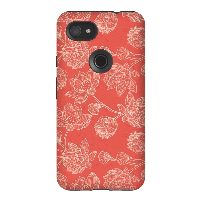 Pixel 3AXL StrongFit Coral Floral Linework by Tiny Thistle Studio