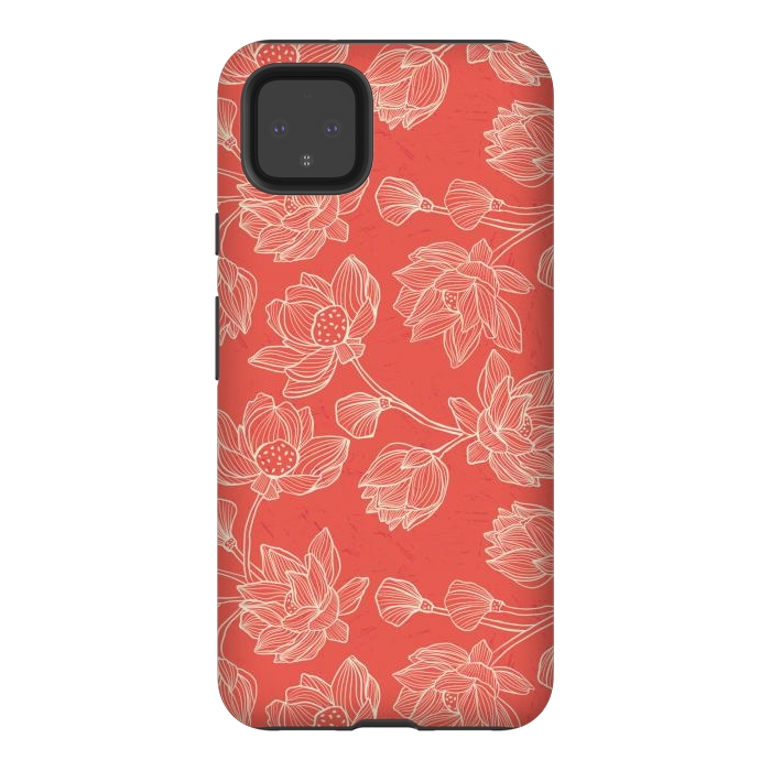 Pixel 4XL StrongFit Coral Floral Linework by Tiny Thistle Studio