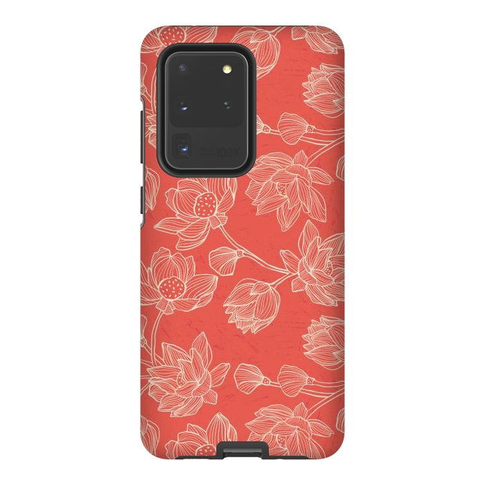 Galaxy S20 Ultra StrongFit Coral Floral Linework by Tiny Thistle Studio