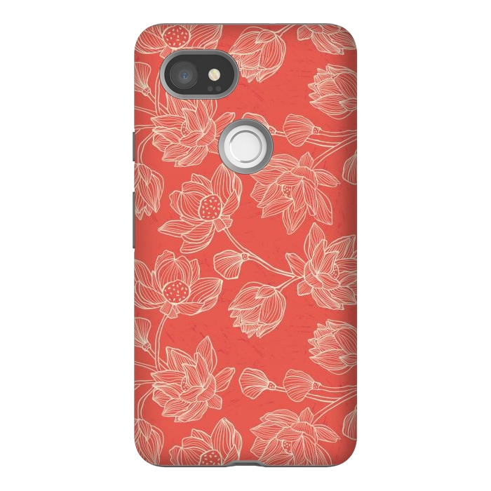 Pixel 2XL StrongFit Coral Floral Linework by Tiny Thistle Studio