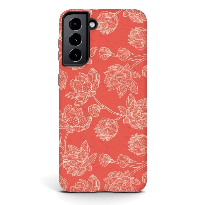 Galaxy S21 StrongFit Coral Floral Linework by Tiny Thistle Studio
