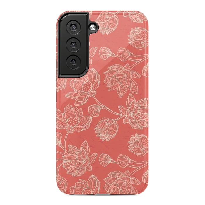 Galaxy S22 StrongFit Coral Floral Linework by Tiny Thistle Studio