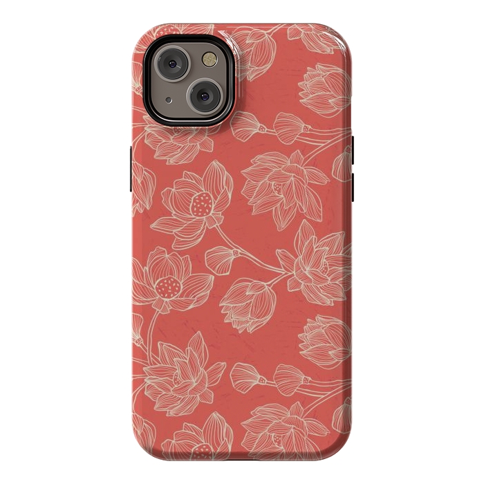 iPhone 14 Plus StrongFit Coral Floral Linework by Tiny Thistle Studio