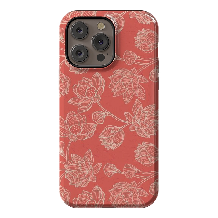 iPhone 14 Pro max StrongFit Coral Floral Linework by Tiny Thistle Studio