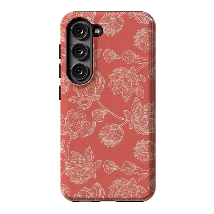 Galaxy S23 StrongFit Coral Floral Linework by Tiny Thistle Studio