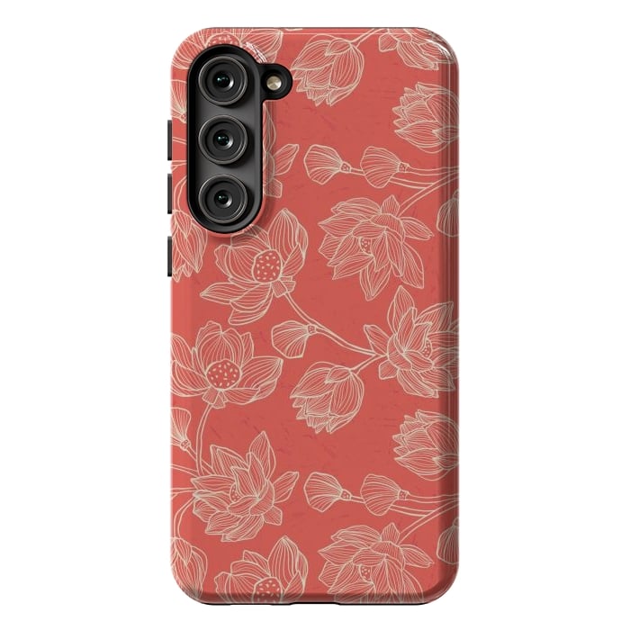 Galaxy S23 Plus StrongFit Coral Floral Linework by Tiny Thistle Studio