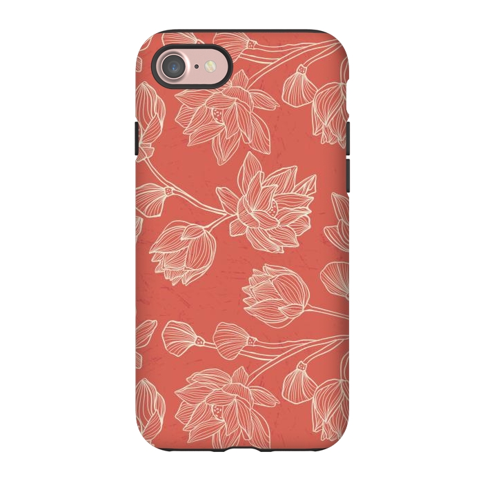 iPhone 7 StrongFit Coral Floral Linework by Tiny Thistle Studio
