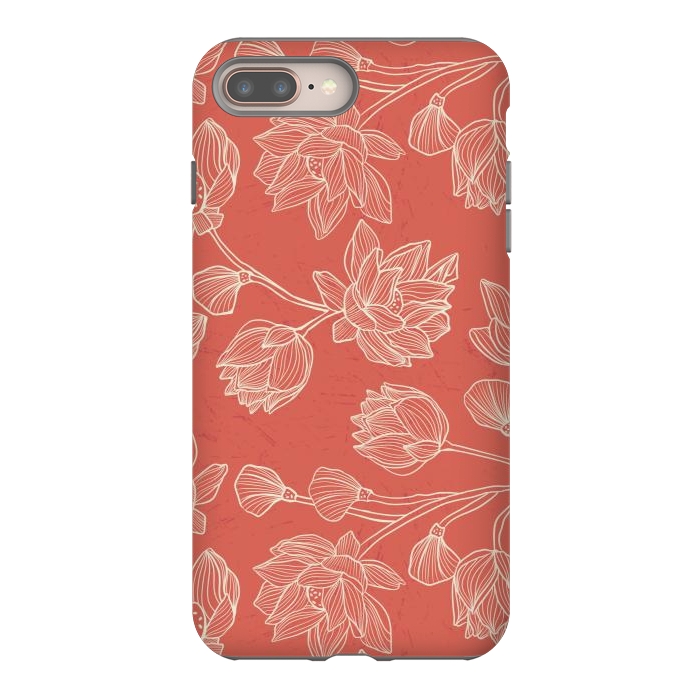iPhone 7 plus StrongFit Coral Floral Linework by Tiny Thistle Studio