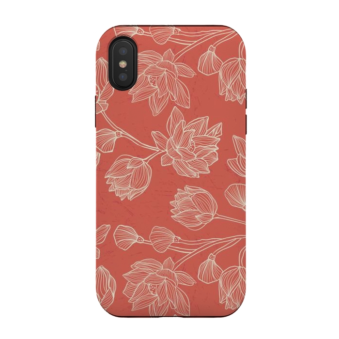 iPhone Xs / X StrongFit Coral Floral Linework by Tiny Thistle Studio