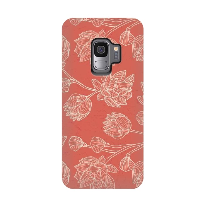 Galaxy S9 StrongFit Coral Floral Linework by Tiny Thistle Studio