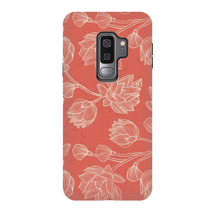 Galaxy S9 plus StrongFit Coral Floral Linework by Tiny Thistle Studio