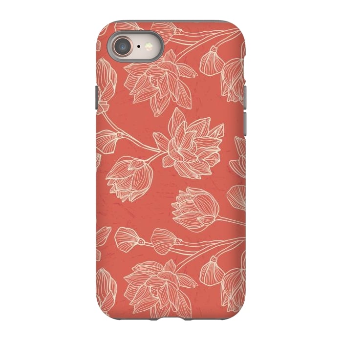 iPhone 8 StrongFit Coral Floral Linework by Tiny Thistle Studio