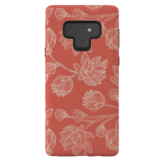 Galaxy Note 9 StrongFit Coral Floral Linework by Tiny Thistle Studio