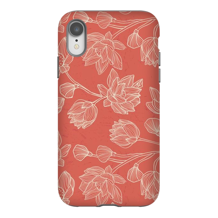 iPhone Xr StrongFit Coral Floral Linework by Tiny Thistle Studio