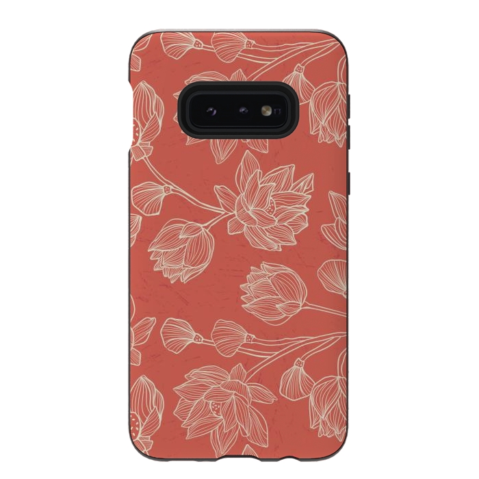 Galaxy S10e StrongFit Coral Floral Linework by Tiny Thistle Studio