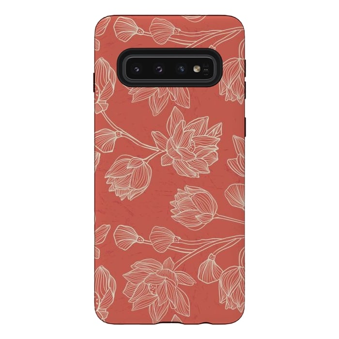Galaxy S10 StrongFit Coral Floral Linework by Tiny Thistle Studio