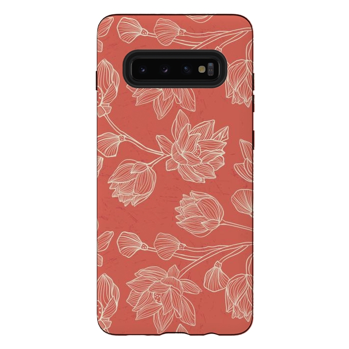 Galaxy S10 plus StrongFit Coral Floral Linework by Tiny Thistle Studio