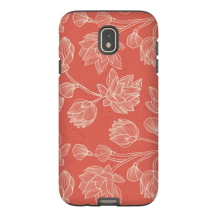 Galaxy J7 StrongFit Coral Floral Linework by Tiny Thistle Studio