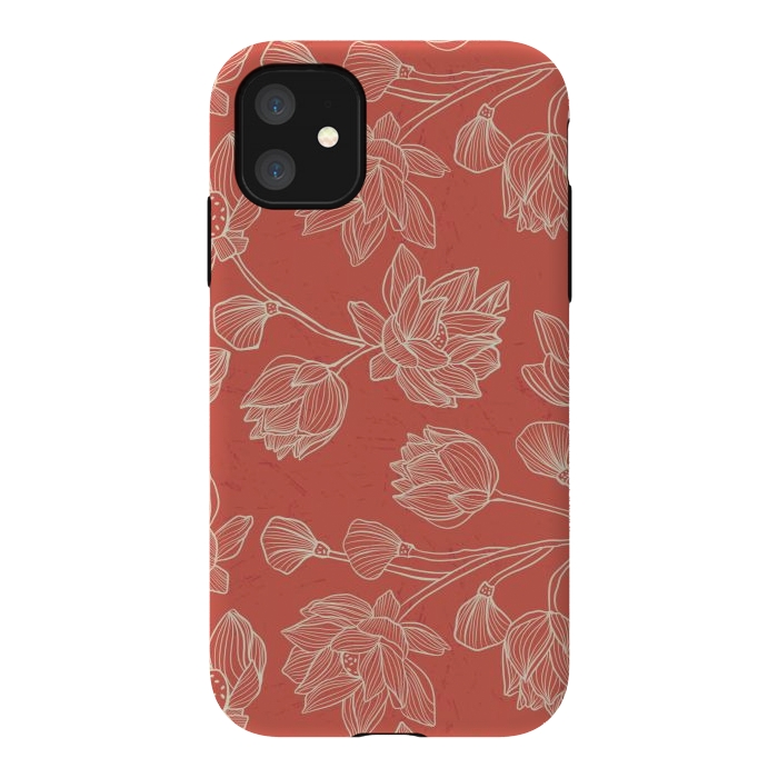 iPhone 11 StrongFit Coral Floral Linework by Tiny Thistle Studio