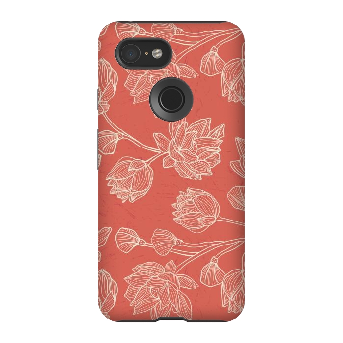Pixel 3 StrongFit Coral Floral Linework by Tiny Thistle Studio
