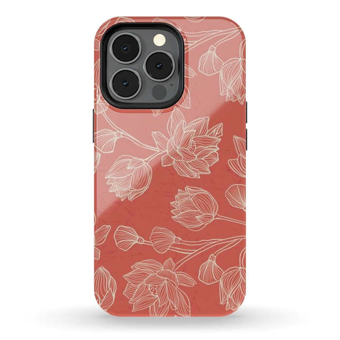 iPhone 13 pro StrongFit Coral Floral Linework by Tiny Thistle Studio