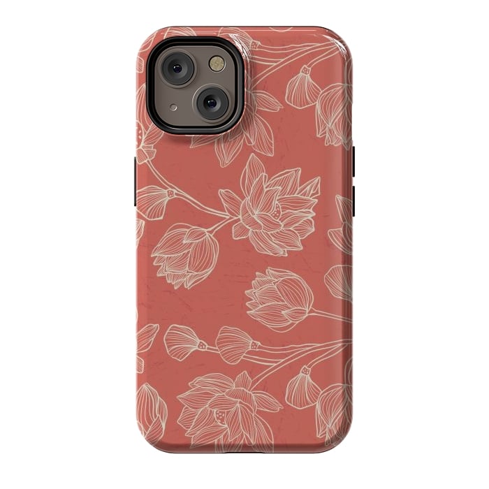 iPhone 14 StrongFit Coral Floral Linework by Tiny Thistle Studio