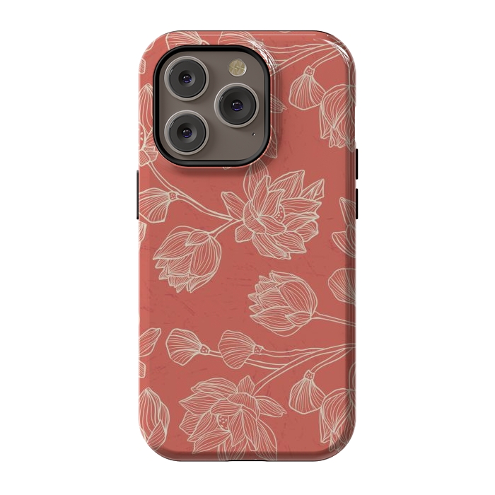 iPhone 14 Pro StrongFit Coral Floral Linework by Tiny Thistle Studio
