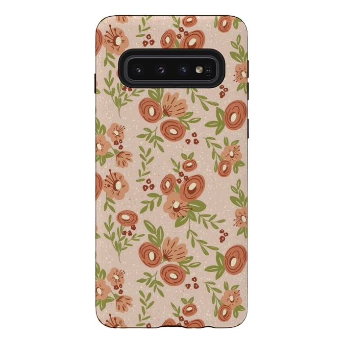 Galaxy S10 StrongFit Coral Flowers by Tiny Thistle Studio
