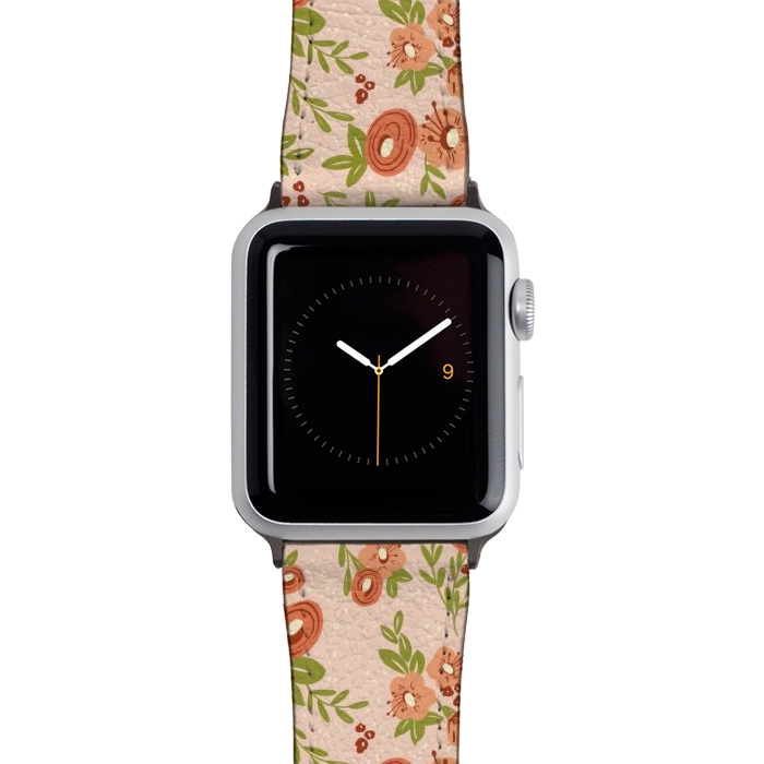 Watch 38mm / 40mm Strap PU leather Coral Flowers by Tiny Thistle Studio