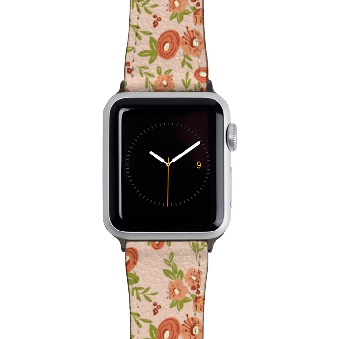 Watch 42mm / 44mm Strap PU leather Coral Flowers by Tiny Thistle Studio