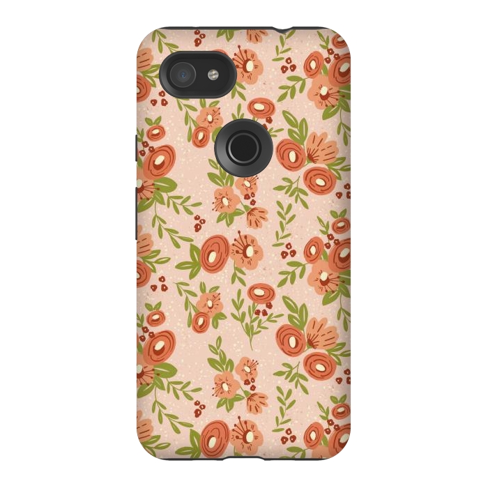 Pixel 3AXL StrongFit Coral Flowers by Tiny Thistle Studio