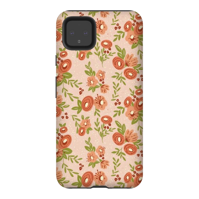 Pixel 4XL StrongFit Coral Flowers by Tiny Thistle Studio
