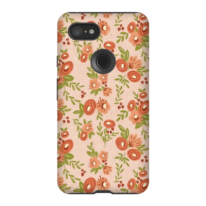 Pixel 3XL StrongFit Coral Flowers by Tiny Thistle Studio
