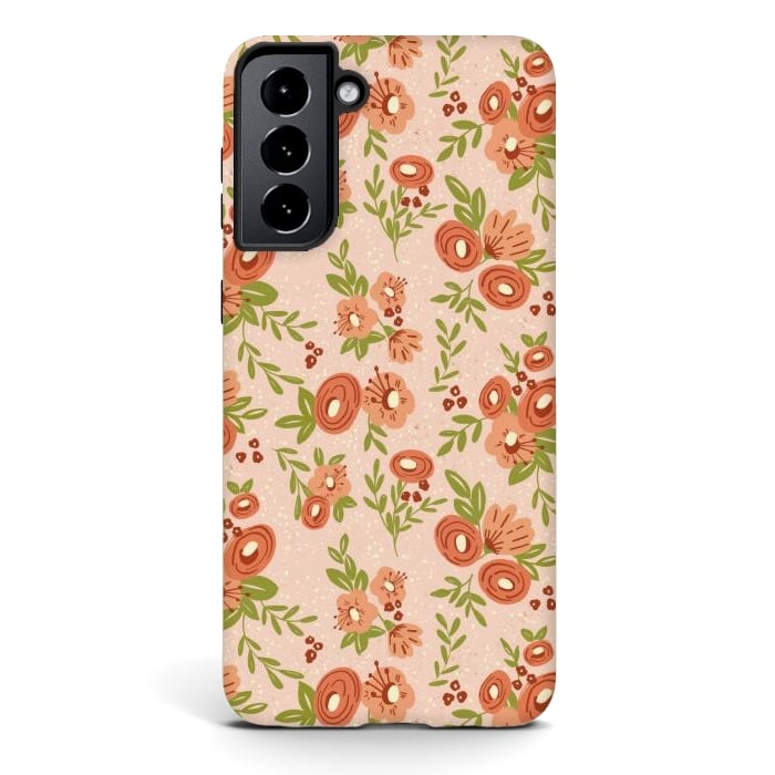 Galaxy S21 StrongFit Coral Flowers by Tiny Thistle Studio