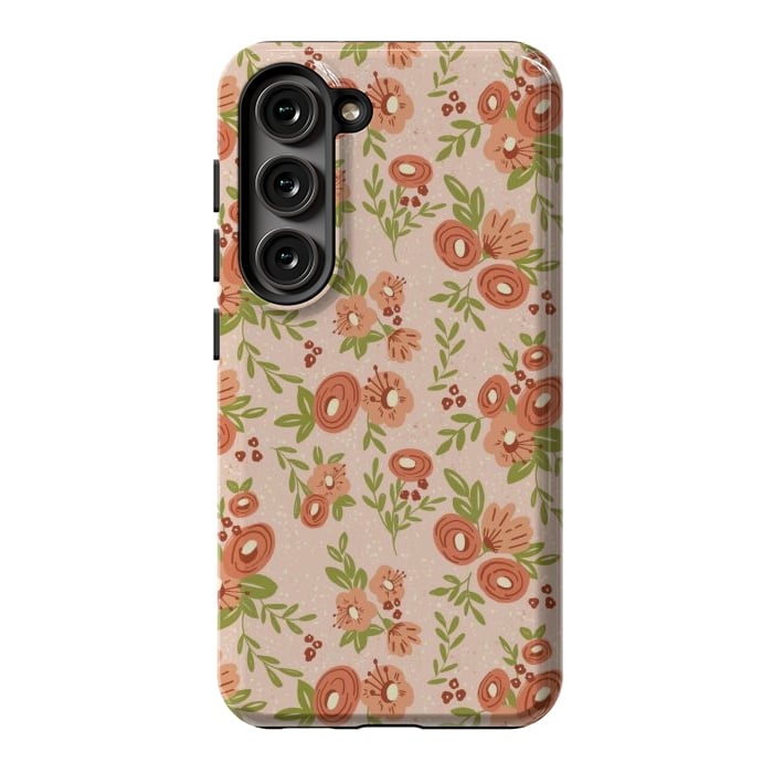 Galaxy S23 StrongFit Coral Flowers by Tiny Thistle Studio
