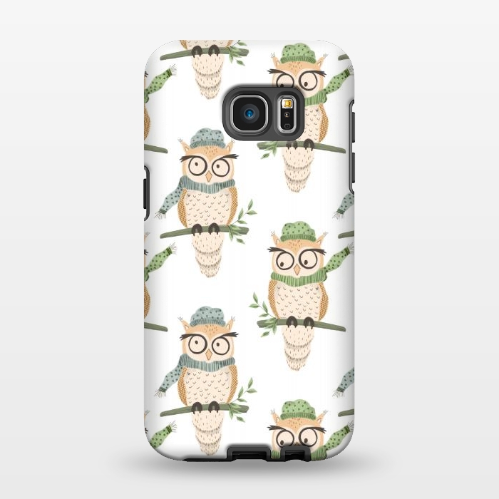Galaxy S7 EDGE StrongFit Quirky Winter Owls by Tiny Thistle Studio