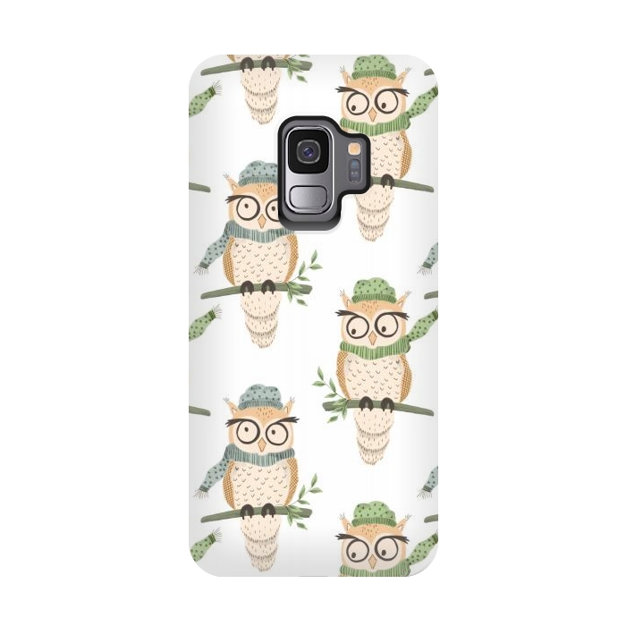 Galaxy S9 StrongFit Quirky Winter Owls by Tiny Thistle Studio
