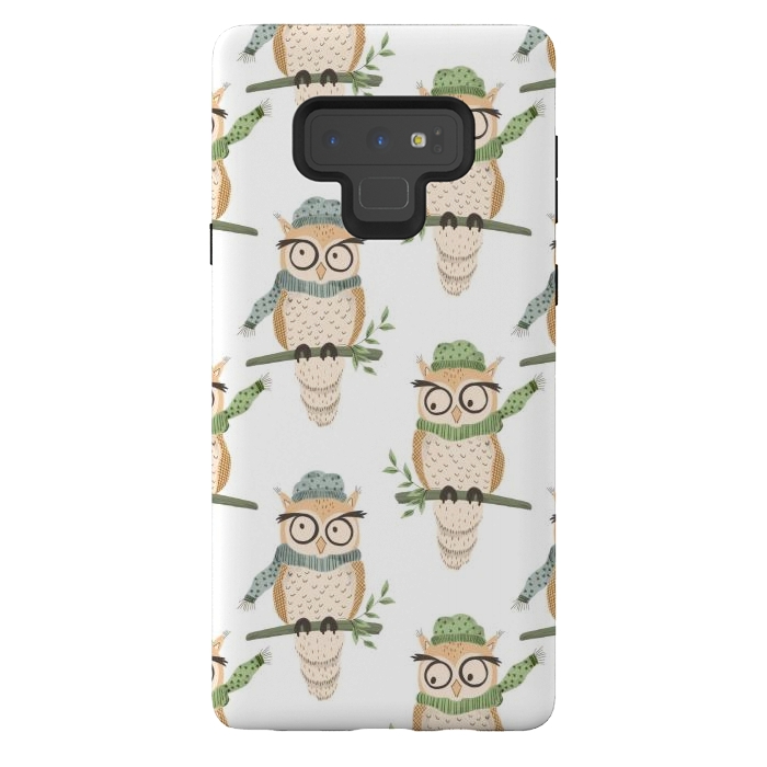Galaxy Note 9 StrongFit Quirky Winter Owls by Tiny Thistle Studio